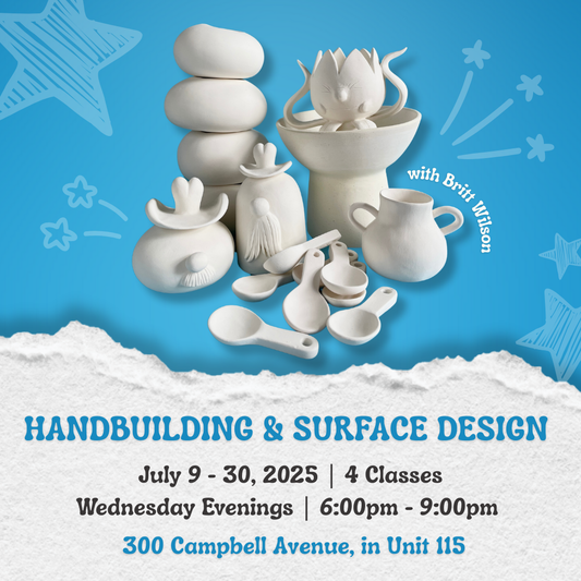 Handbuilding and Surface Design with Britt Wilson | Wednesday PM | July 9 - 30 | 4 Classes | Dupont - Premium Workshop from Parkdale Pottery Inc. - Just $295! Shop now at Parkdale Pottery Inc.
